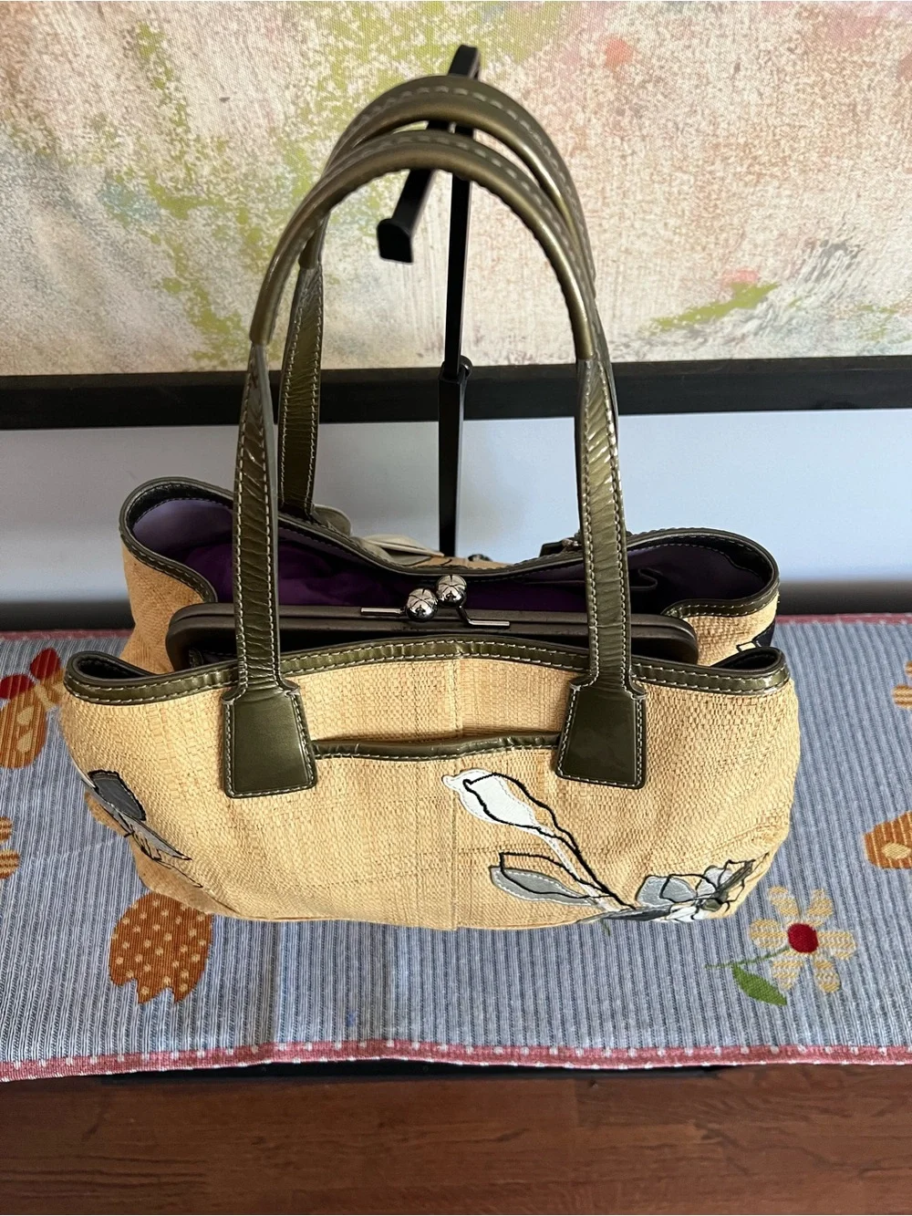 Coach 10th Anniversary 2008 Hampton Straw Kisslock Shoulder Bag Y2k REHAB Bag